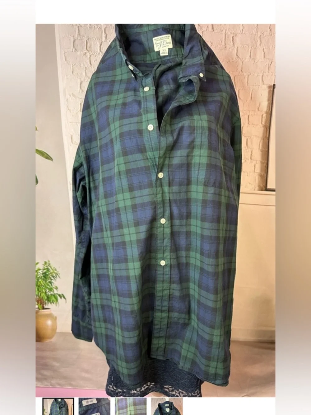 J.crew‎ Classic Green and Navy Plaid Shirt xl